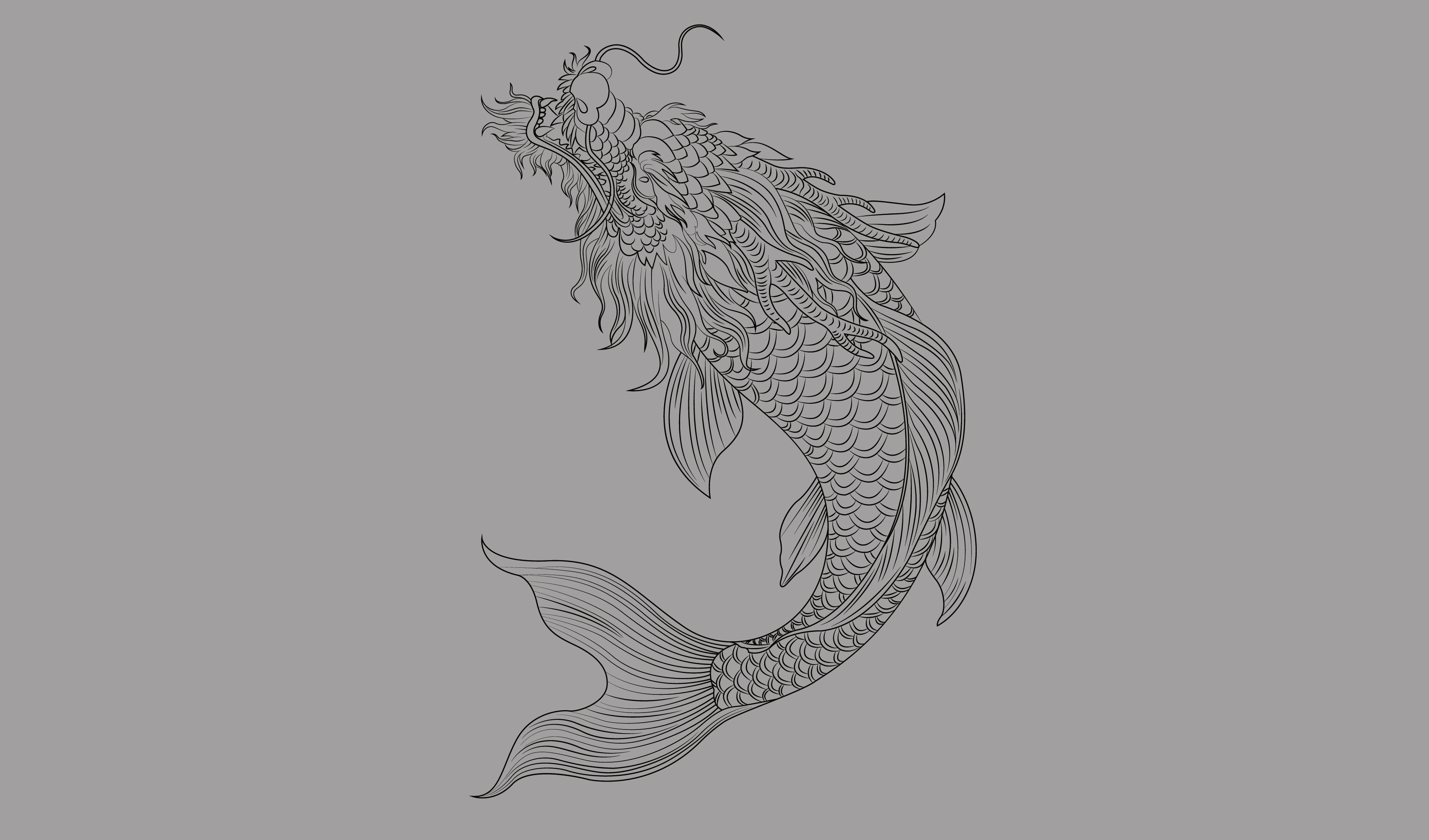 传统-传统文化插画&mdash;&mdash;龙鱼 矢量元素
